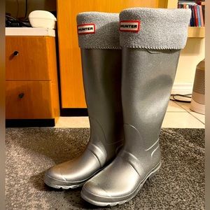 Women's HUNTER TALL ORIGINAL RAIN BOOTS  Silver  Metallic size 9